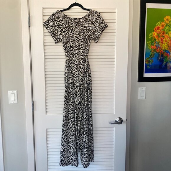 Anthropologie Kyra Off-The-Shoulder Leopard Jumpsuit, Size S - Picture 2 of 6